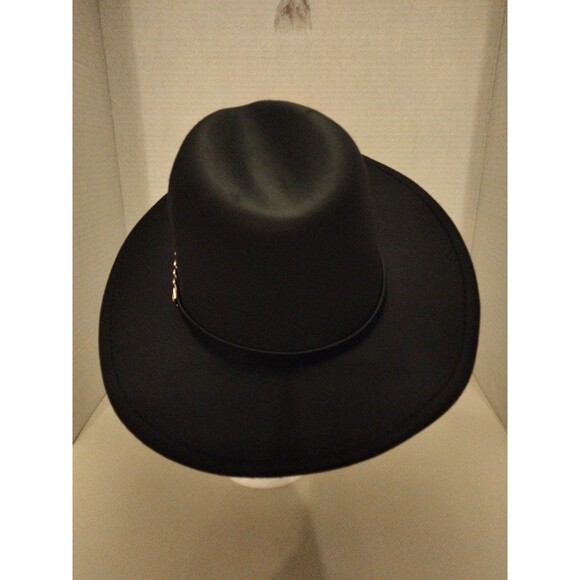 Black wide brim hat gold leaf band men women size 57 cm - Picture 3 of 7